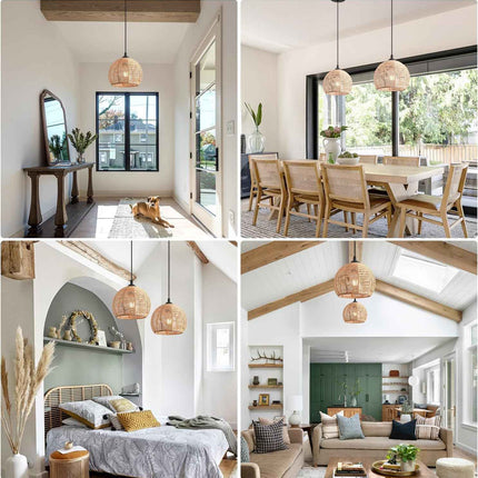 Mlihove Rattan Pendant Light 1-Light with Hand-Woven Shade 9.8inch, Rattan Light