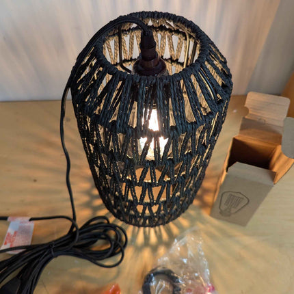 Ruzectt Plug in Pendant Light Rattan Hanging Light with Plug in Cord with Dimmab