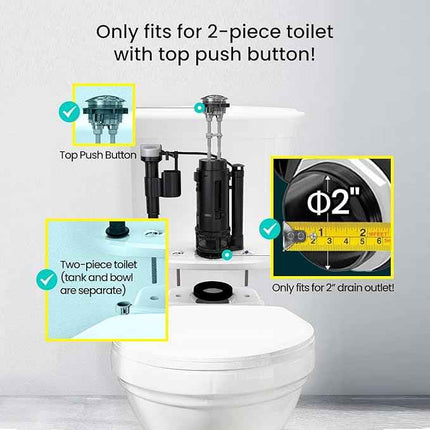 R&T 2-Inch Dual Flush Valve with Top Push Button Toilet Repair Kit Inside Tank d