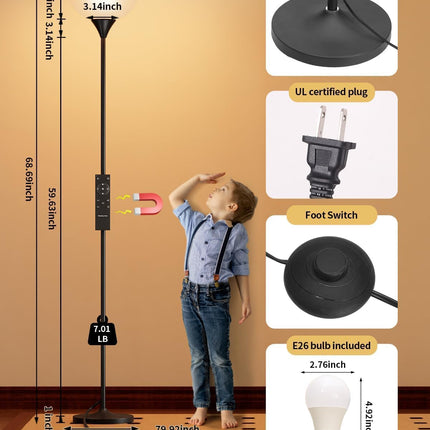 Luckystyle Torchiere Floor Lamp,1200LM Super Bright Dimmable Standing Lamp with