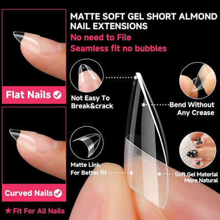 UNA GELLA Almond Shape Nail Tips Short: 504pcs Half Cover Almond Tips | Half Mat
