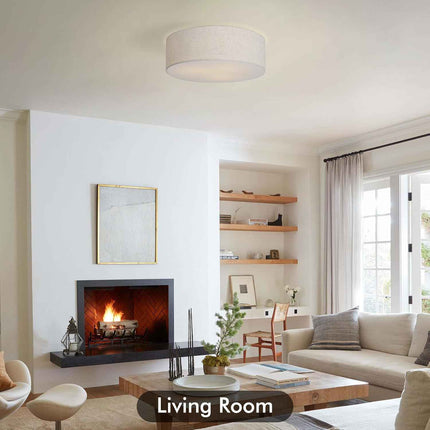 (Cracks) CALOKES 18-Inch Large Flush Mount Ceiling Light Fixture with Fabric Sha