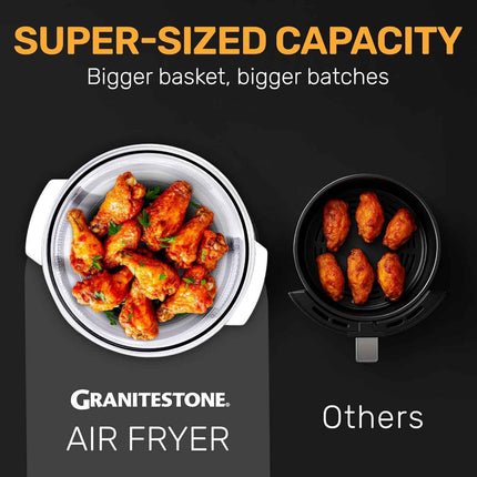 Granitestone 16 Qt Glass Air Fryer Oven Non Toxic, Oil-Less Air Fryer, 16 Quart, 1300W with Built in Timer, Self Clean Function, Dishwasher Safe, Includes 50+ Recipe Book - White