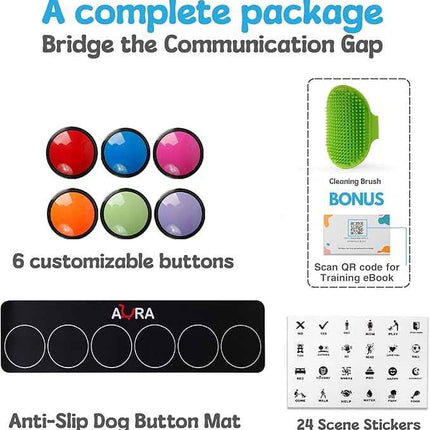 A-URA Dog Buttons for Communication with Non-Slip Mat, HD Sound 30s Recordable D