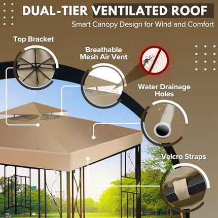 Flexzion Gazebo Cover Replacement Canopy Top 10x10 Ft (3m x 3m) - Double Tier To