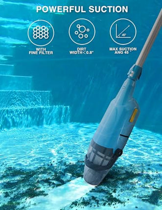 Pool Vacuum Cleaner for Above Ground Pool & In Ground Cordless Rechargeable Pool