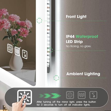 S·BAGNO 47.2''x27.2'' LED Bathroom Mirror with Lights, Bathroom Vanity Wall Mirr