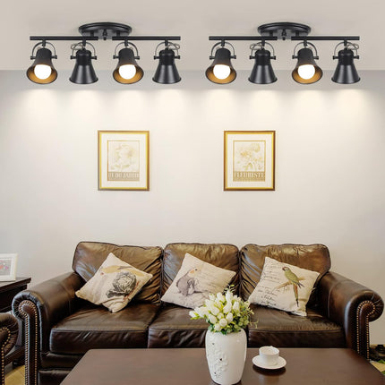 KEESFU 4-Light Track Lighting Kit,Black Semi Flush Mount Ceiling Light with 4 Ro