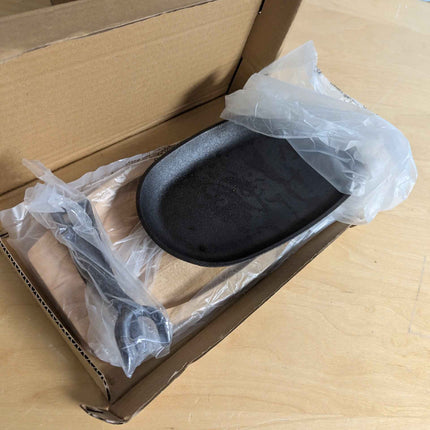 Mifoci 6 Pcs Oval Cast Iron Fajita Skillet Pan Set Small Sizzling Steak Plate wi