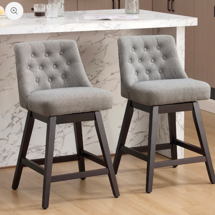TEWLOSS 26" Swivel Fabric Counter Height Bar Stools, Gray (Set of 2)