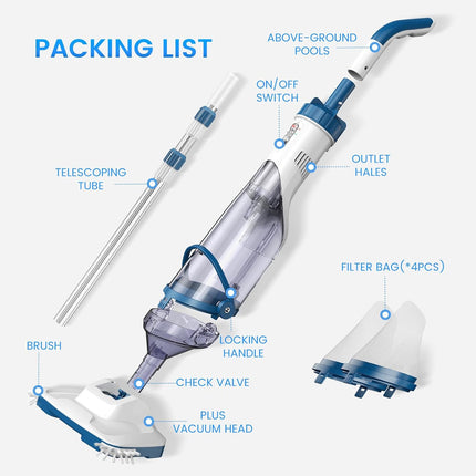 Enhulk PC15 Cordless Pool Vacuum for Above Ground Pools, 13.4in Wide Head