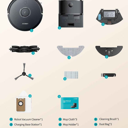 Airzeen Robot Vacuums and Mop, 3.3L Self-Emptying Robot Vacuum, 5000Pa Suction A
