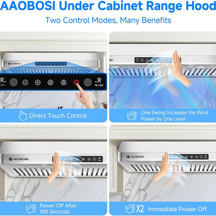 AAOBOSI 30 Inch Under Cabinet Range Hood, 700 CFM, Gesture & Touch Control