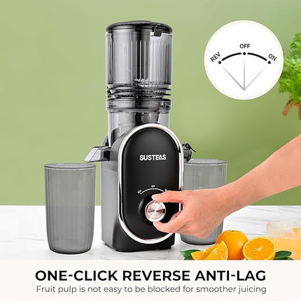 SUSTEAS Cold Press Juicer, 300W, 5.3" Large Feed Chute, 1.5L Capacity, Automatic