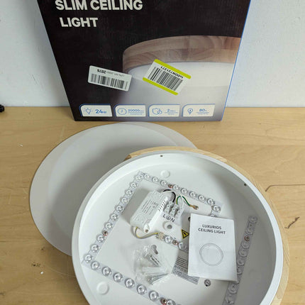 DODOPEN Flush Mount Ceiling Light, 24W Minimalist Wood Ceiling Light, 3000K/4500
