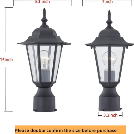 WISBEAM Outdoor Post Light, E26 Pole Lantern with Aluminum Housing & Glass, 60W Max, Wet Rated, Black Rustic