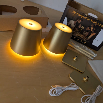 2 Pack Gold Rechargeable Table Lamps,Cordless Lamp with 6000mAh Battery Operated