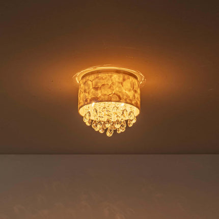 LumFurn 3-Light Drum Capiz Shell K9 Crystal Ceiling Light, Coastal Flushmount Li