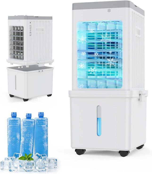 Mobile Evaporative Cooling Unit with 12L Water Tank, Quiet 35dB Air Cooler, 120°