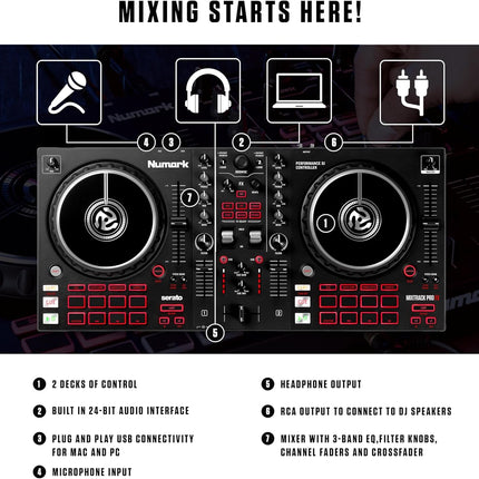 Numark Mixtrack Pro FX Serato DJ Controller with 2 Decks, Mixer, Effects Paddles