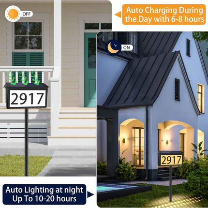 Nazuwke Solar Address Sign, House Numbers for Outside Light Up, 3 Colors Waterpr