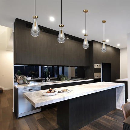 TACDANDM 4.92'' Gold Clear 1-Light Teardrop Glass Pendant Light Adjustable Moder