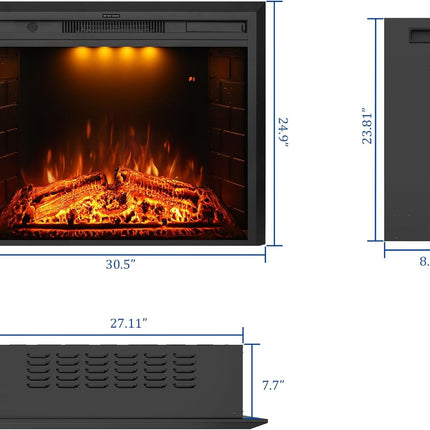 Dreamflame 30 inch Wide Electric Fireplace Inserts, Wall Fireplace Electric with