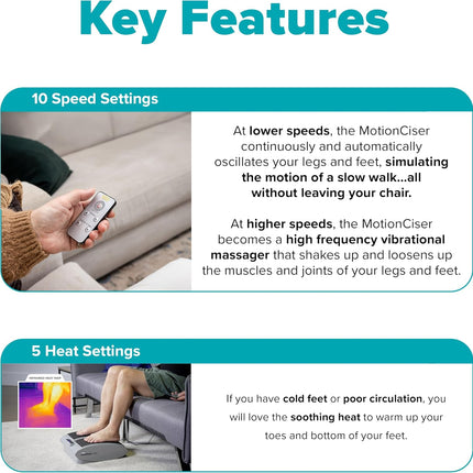 DR-HO'S MotionCiser Passive Leg Exerciser with Heat & Vibration, 5 Heat Settings & Remote for Circulation
