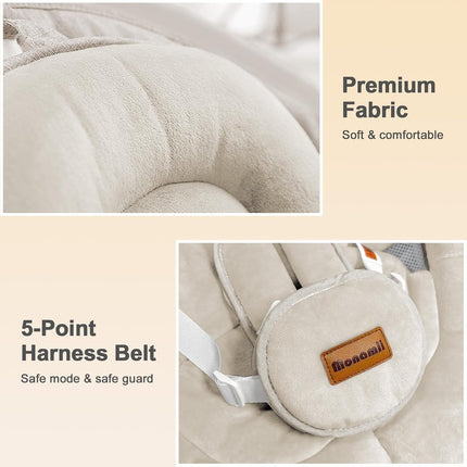 Monamii Bluetooth Baby Swing for Infants, 5 Sway Motions, 10 Melodies, Remote Control and Auto-Rocking, Light Beige