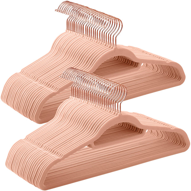 SONGMICS Velvet Hangers, Set of 50 Clothes Hanger with Rose Gold Swivel Hook, No