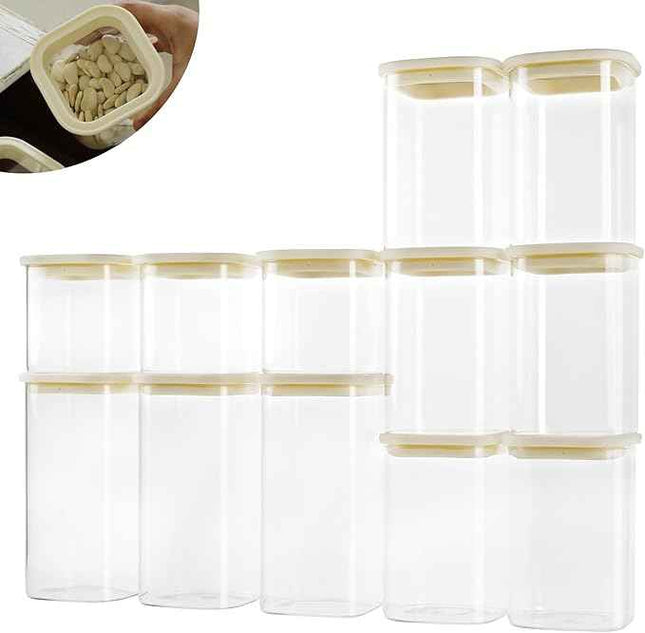 CozNido 12pcs Square Pantry Glass Jars with Clear Airtight Lids Kitchen Canister