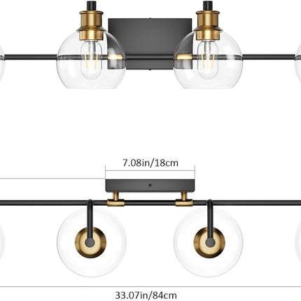 Tipace Industrial Bathroom Vanity Lighting Fixtures 4-Lights Vintage Black & Gol