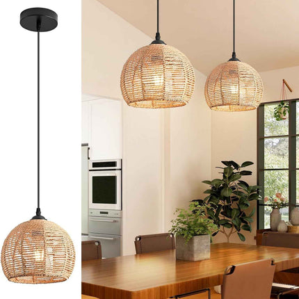 Mlihove Rattan Pendant Light 1-Light with Hand-Woven Shade 9.8inch, Rattan Light