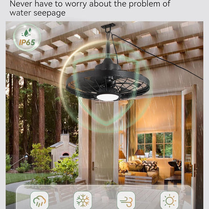 LEDIARY 20" Outdoor Ceiling Fan with Lights,IP65 Waterproof Gazebo Hanging Fan w