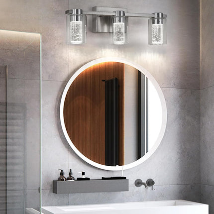 Eatich 3-Light Brushed Nickel Vanity Light, 3000K/4000K/6000K Crystal Bathroom L