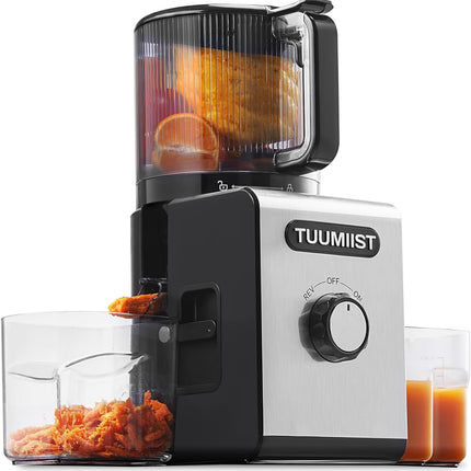 TUUMIIST Cold Press Juicer Machine, 350W Slow Masticating Juicer with 6.5 in Wide Feed Chute & 100 oz Hopper