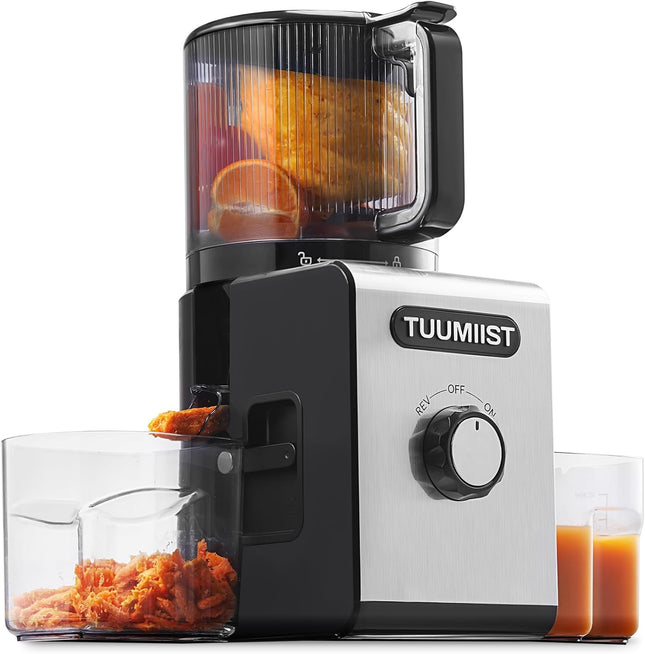 TUUMIIST Cold Press Juicer Machine, 350W Slow Masticating Juicer with 6.5 in Wide Feed Chute & 100 oz Hopper