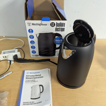 Westinghouse 1.7L Electric Steel Kettle Matte Black, Durable Steel Body Construc
