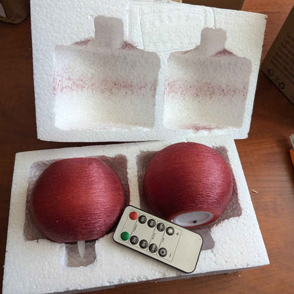Red Glitter Battery Operated Round Candles with Timer, Flickering Real Wax LED F