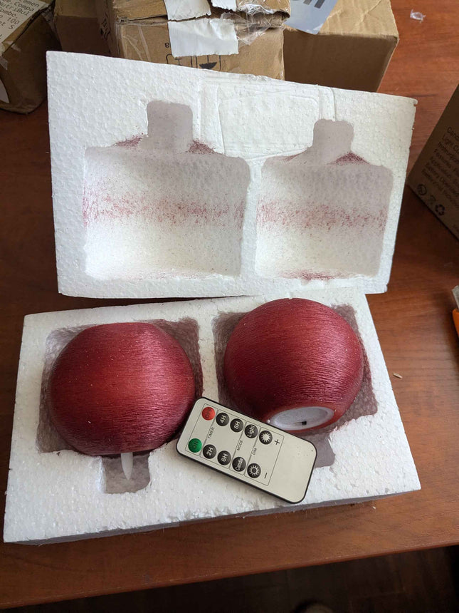 Red Glitter Battery Operated Round Candles with Timer, Flickering Real Wax LED F