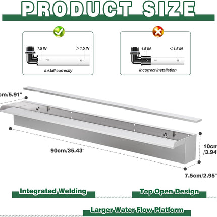 Waterfall Pool Fountain LONGRUNNEW 304 Stainless Steel 35.4" Rectangular Waterfa