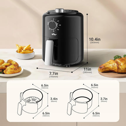 Bear Small Air Fryer 2.1 QT, Mini Airfryer Adjustable Time&Temp Control, Compact