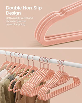 SONGMICS Velvet Hangers, Set of 50 Clothes Hanger with Rose Gold Swivel Hook, No