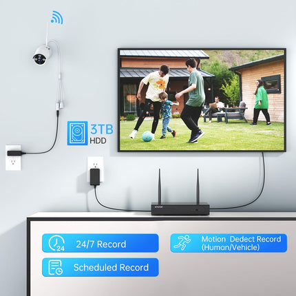 SMONET 8 Channel Wireless Security Camera System, 5MP HD with Audio, 3TB Hard Drive NVR, Color Night Vision