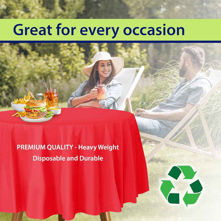 Party Dimensions Red Plastic Table Cover for Round Tables 84 Inch (12 Pack) Prem