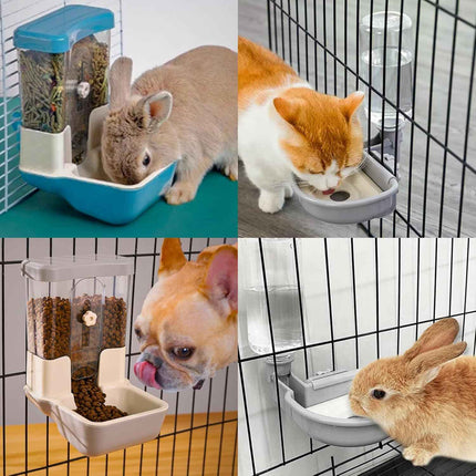 Automatic Pet Food Water Dispenser, Auto Gravity Pet Feeder Water Bottle Set for