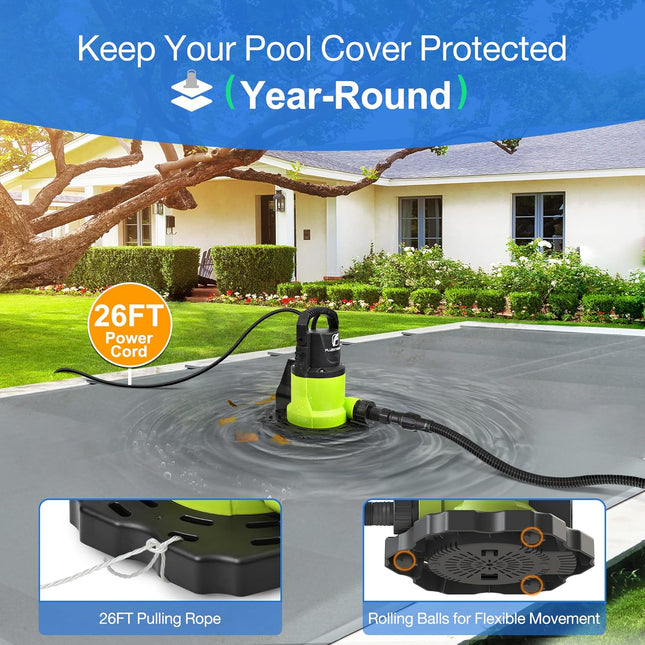 FLUENTPOWER Automatic Submersible Pump for Pool Cover, 3/4 HP 3400GPH Removal Pu
