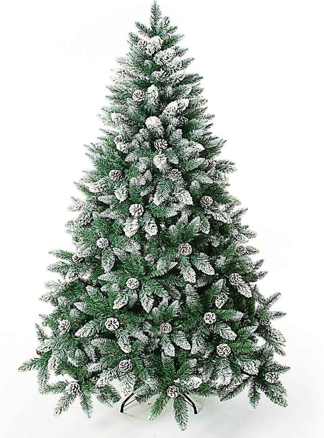 Senjie Artificial Christmas Tree 7 Foot Flocked Snow Trees Pine Cone Decoration Unlit 7FT