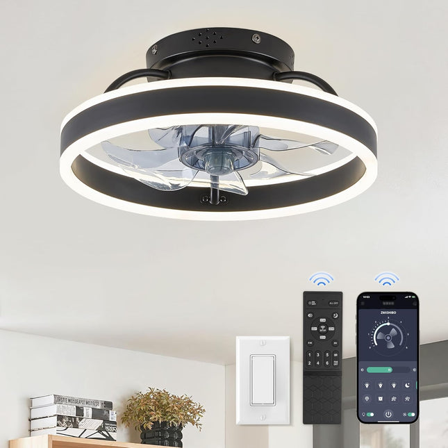 Low Profile Ceiling Fans with Lights and Remote, 19.7'' Modern Flush Mount Ceili