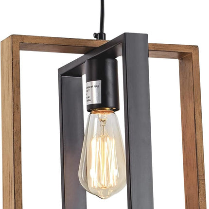 Black Farmhouse Pendant Light,1-Light Small Chandelier,Wood Dining Room Light Fi